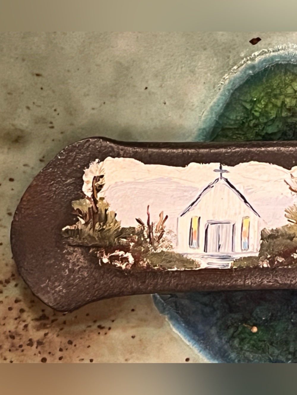 Hand-Painted Rustic Cottage Church Art hand painted